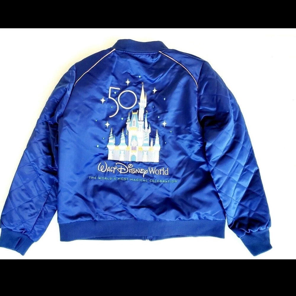 New Walt Disney World 50th Anniversary Celebration Castle Satin Bomber Jacket XS